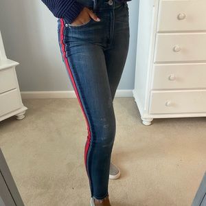 Express High Rise Jeans with red stitching